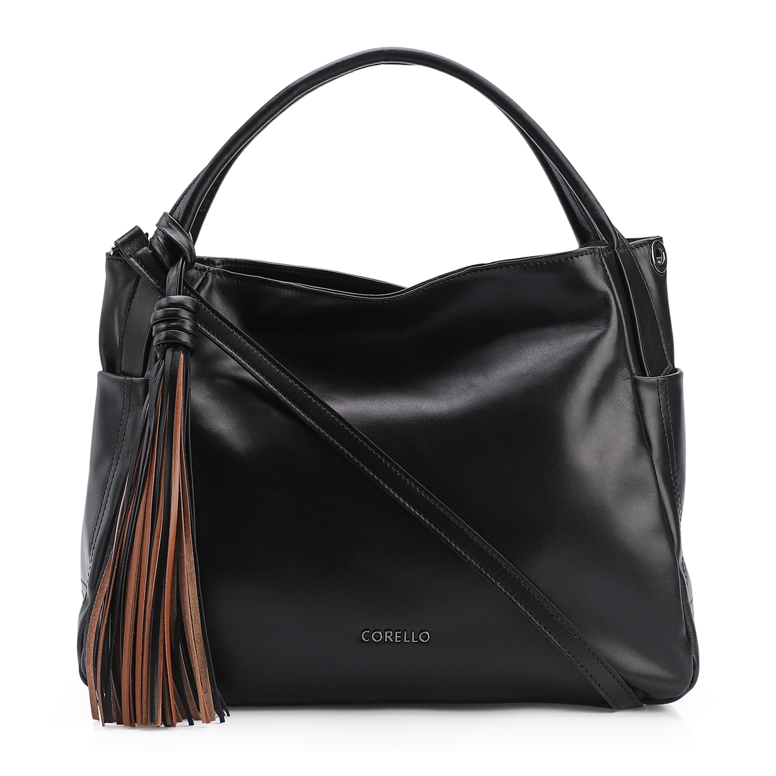 Bolsa Tote Couro Preto/Marrom