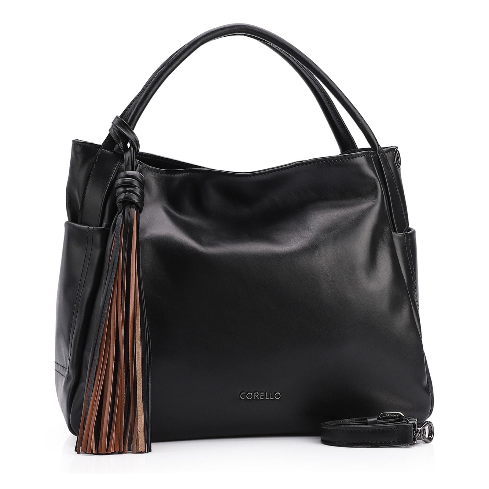 Bolsa Tote Couro Preto/Marrom