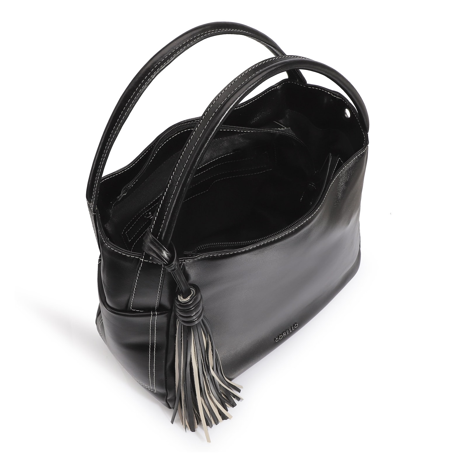 Bolsa Tote Couro Preto/Off White