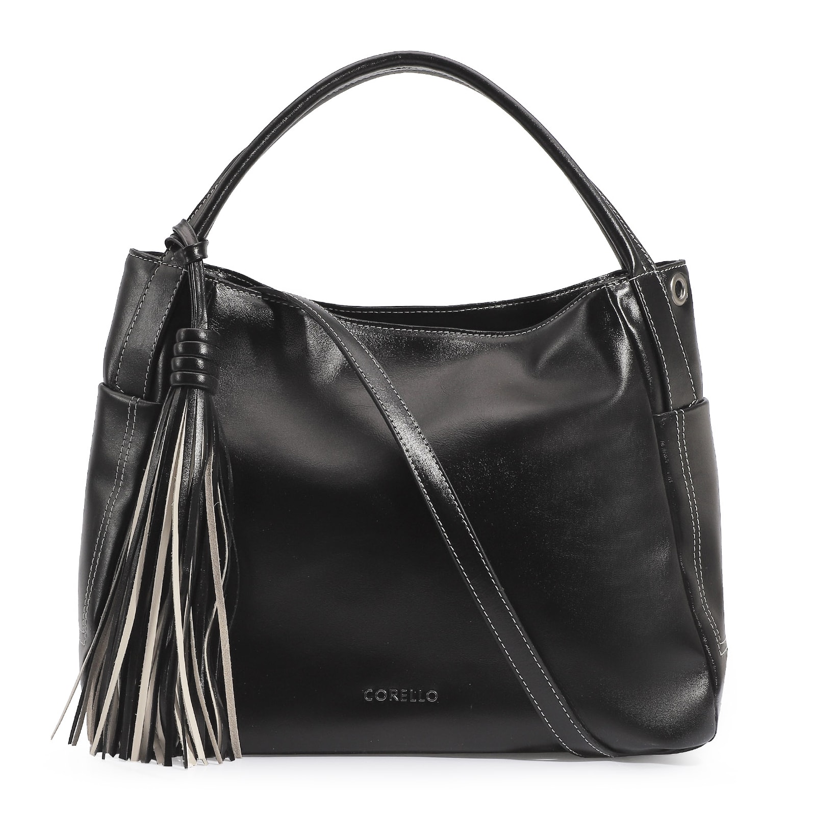 Bolsa Tote Couro Preto/Off White