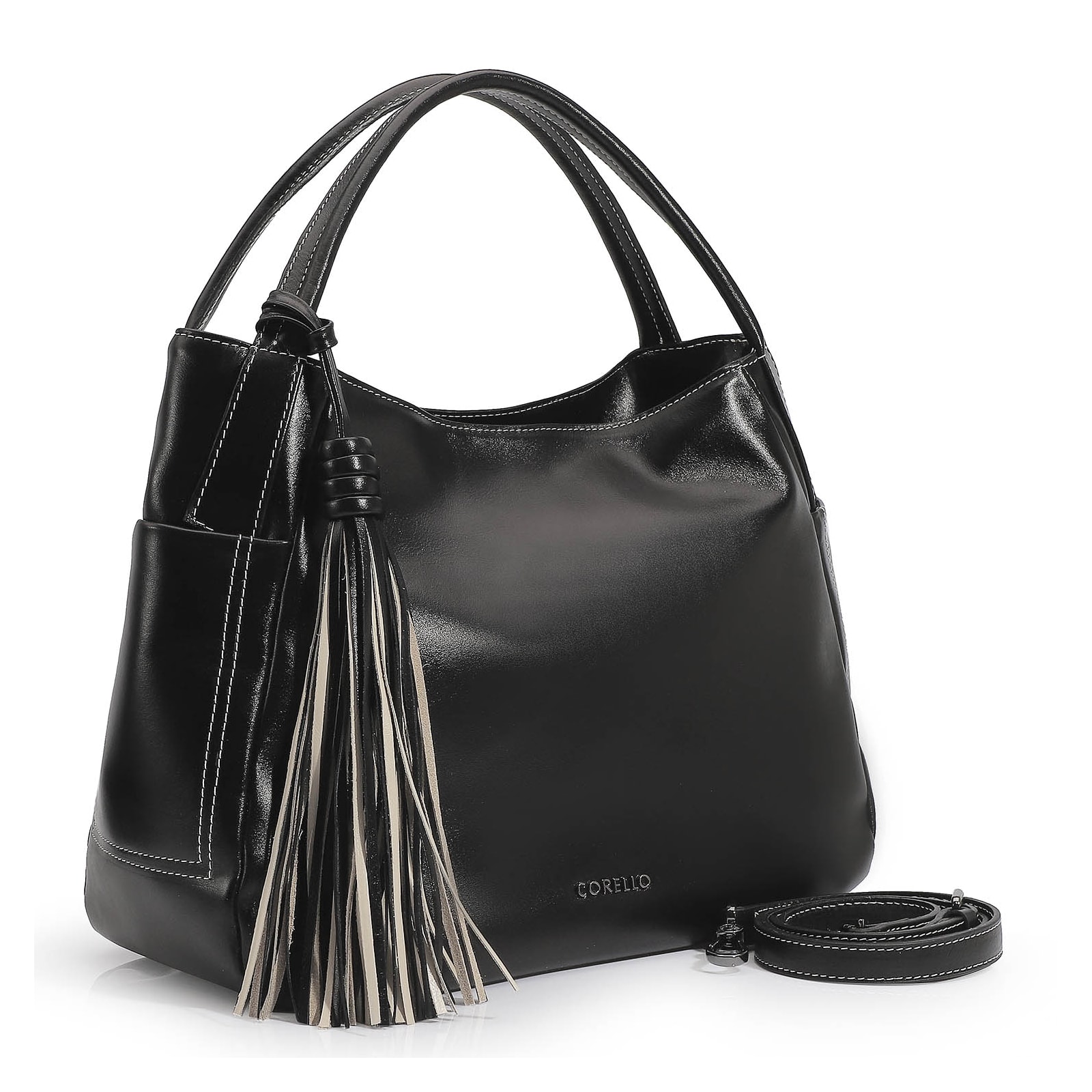 Bolsa Tote Couro Preto/Off White