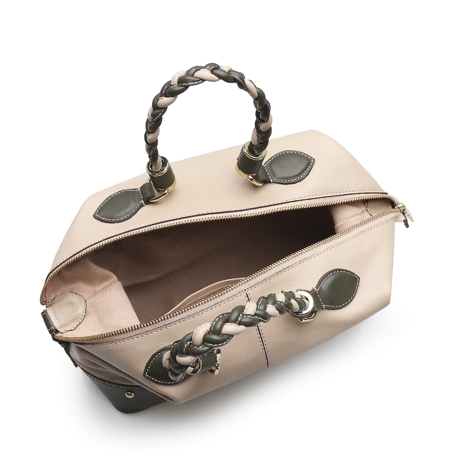 Bolsa Tote Couro Vanilla/Oliva