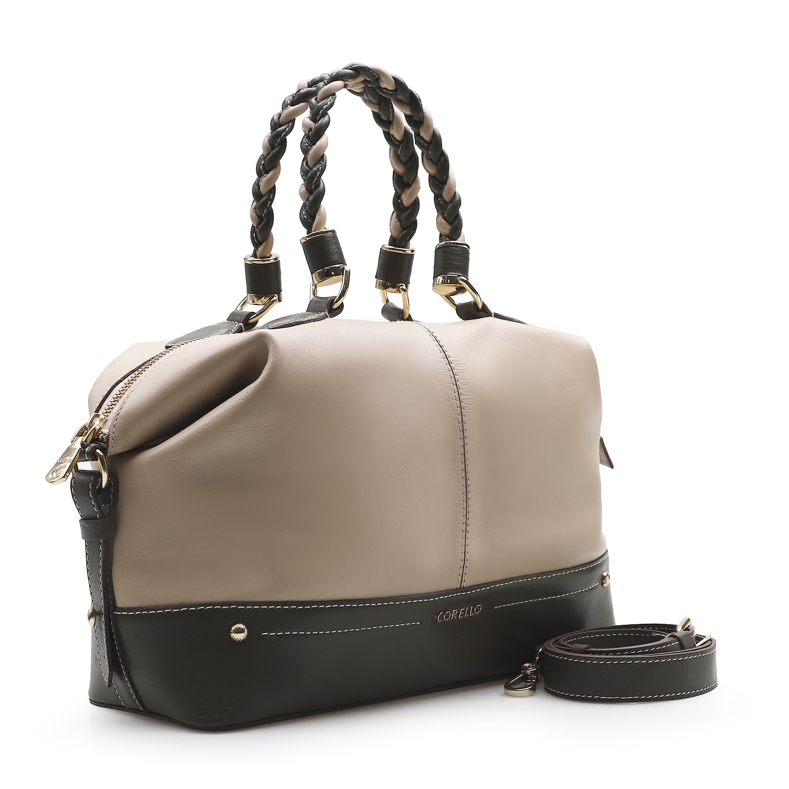 Bolsa Tote Couro Vanilla/Oliva