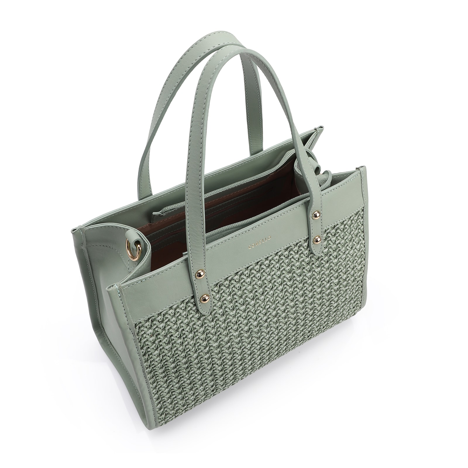 Bolsa Tote Couro Verde/Crochet Verde