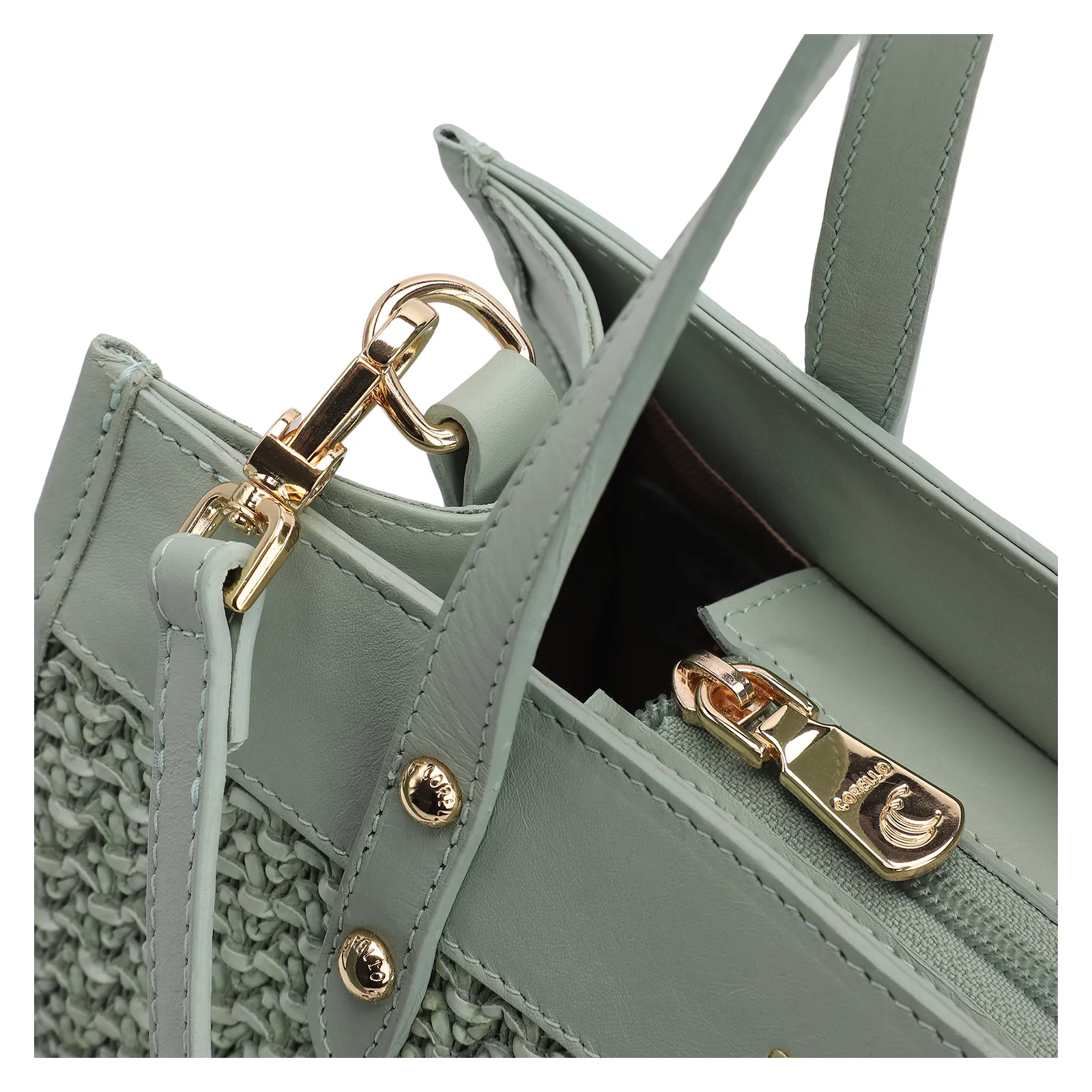 Bolsa Tote Couro Verde/Crochet Verde