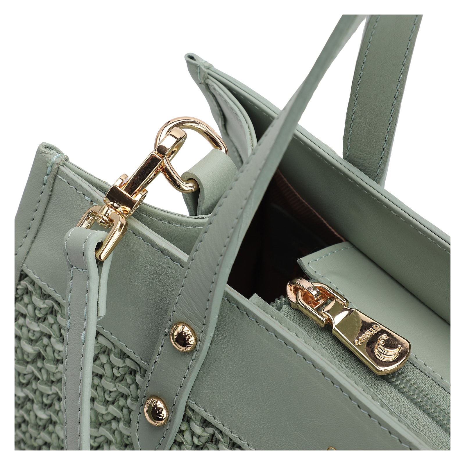Bolsa Tote Couro Verde/Crochet Verde