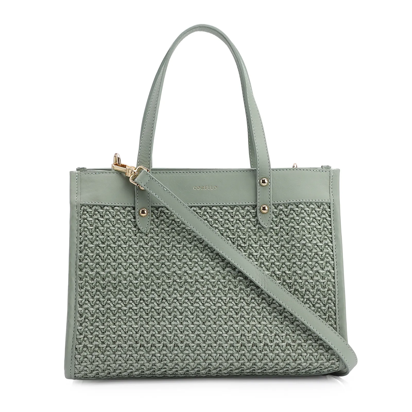 Bolsa Tote Couro Verde/Crochet Verde