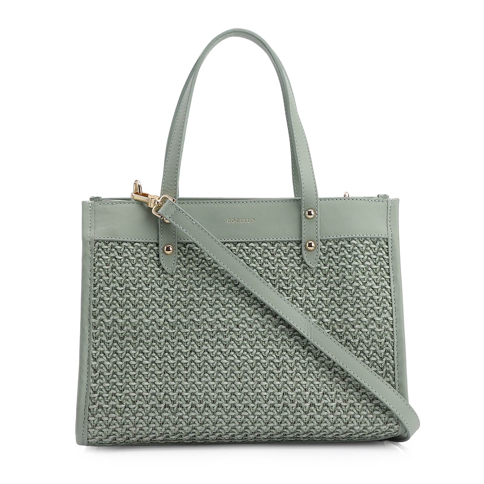 Bolsa Tote Couro Verde/Crochet Verde