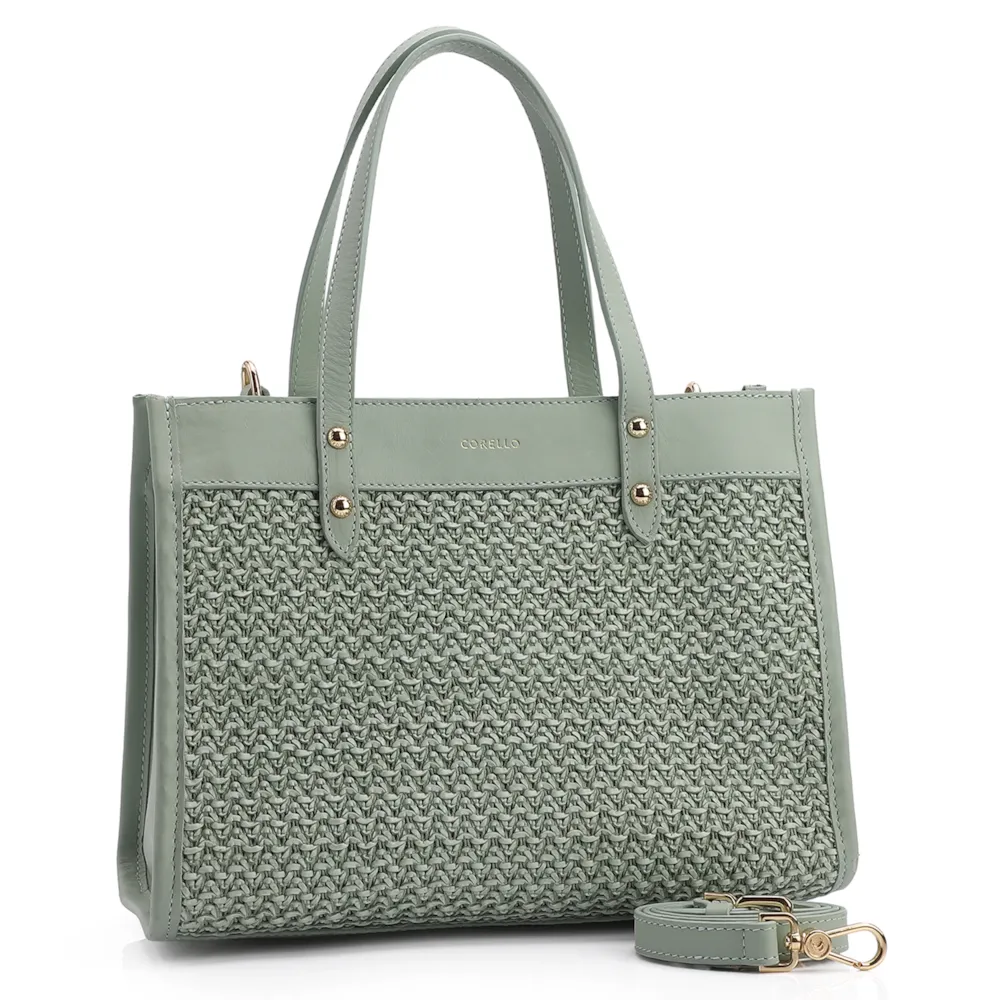 Bolsa Tote Couro Verde/Crochet Verde - imagem 2