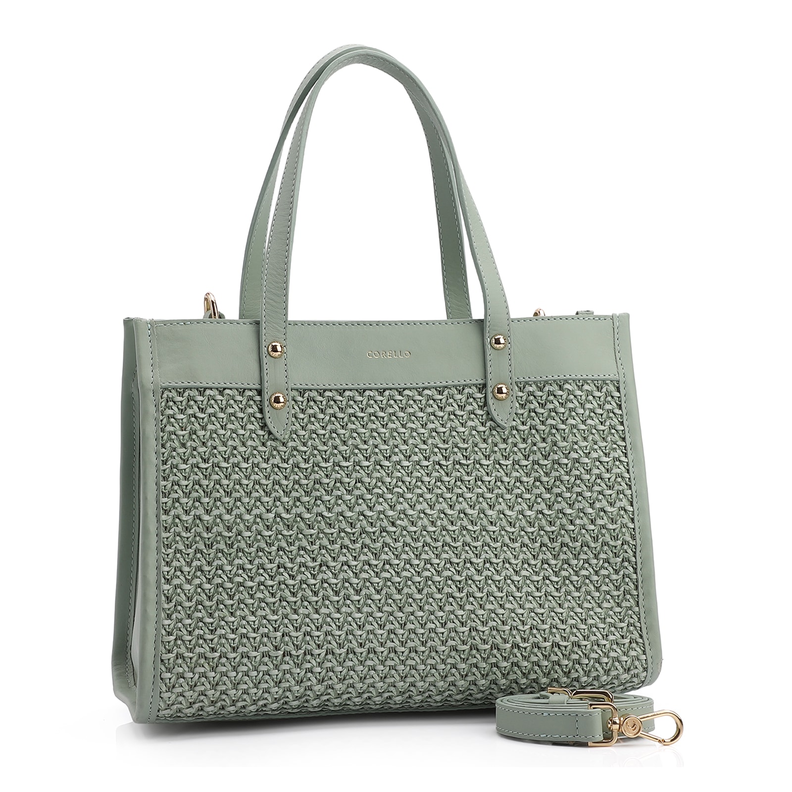 Bolsa Tote Couro Verde/Crochet Verde