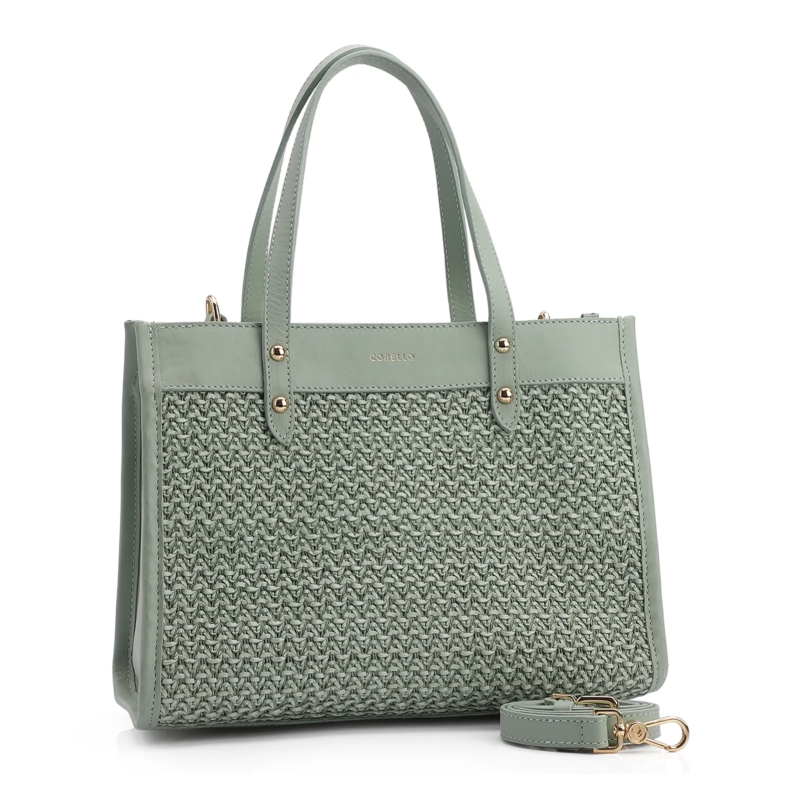 Bolsa Tote Couro Verde/Crochet Verde