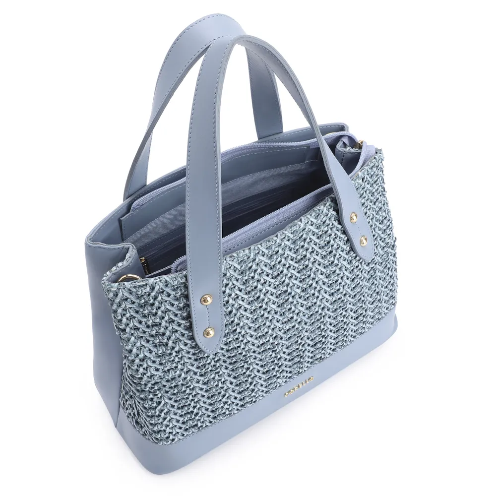 Bolsa Tote Crochet Couro Azul - imagem 4