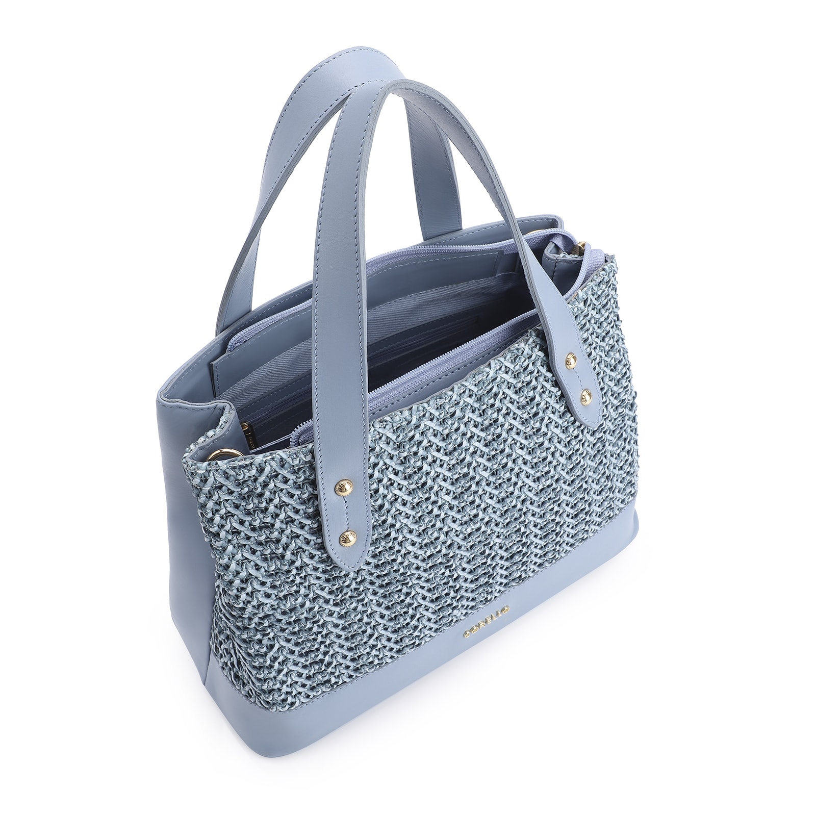 Bolsa Tote Crochet Couro Azul