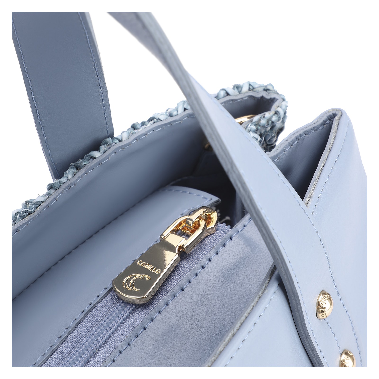 Bolsa Tote Crochet Couro Azul