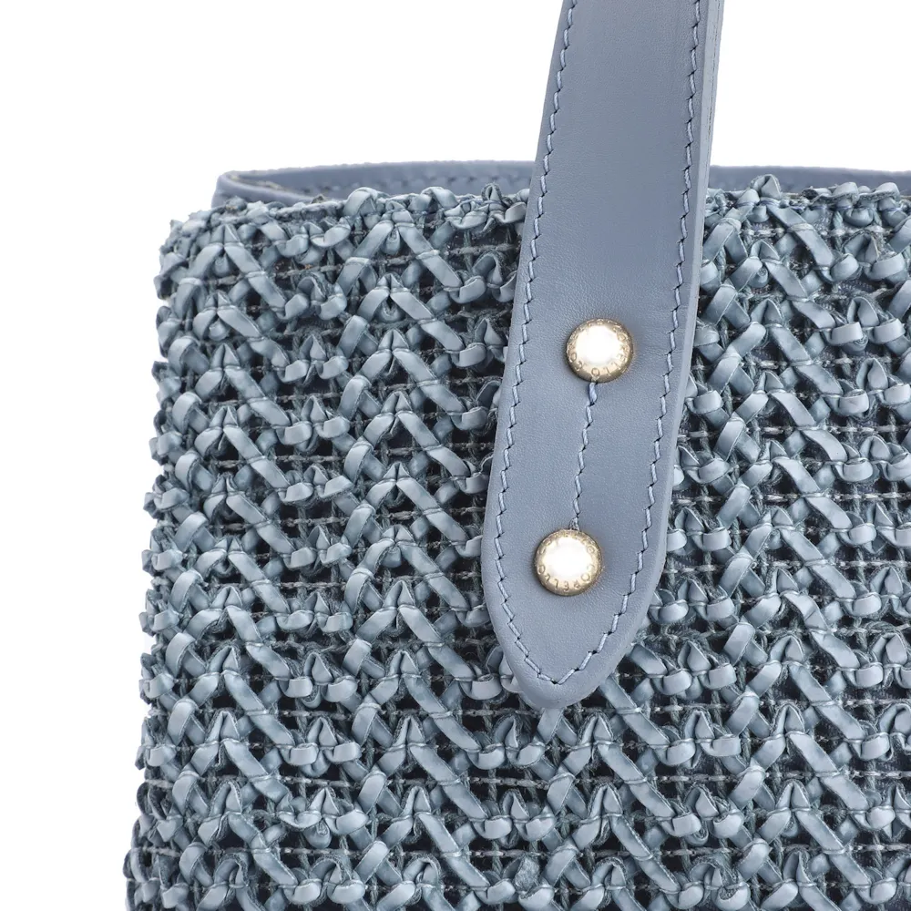 Bolsa Tote Crochet Couro Azul - imagem 7