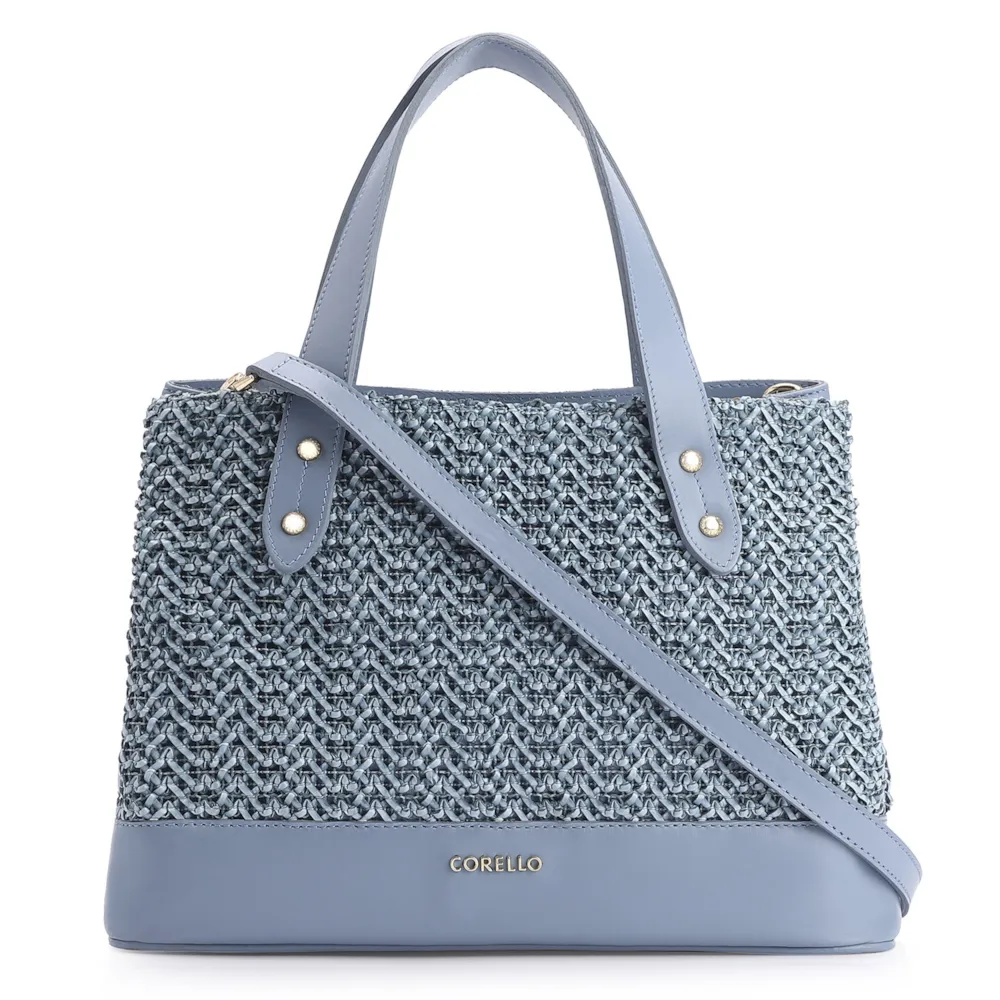 Bolsa Tote Crochet Couro Azul