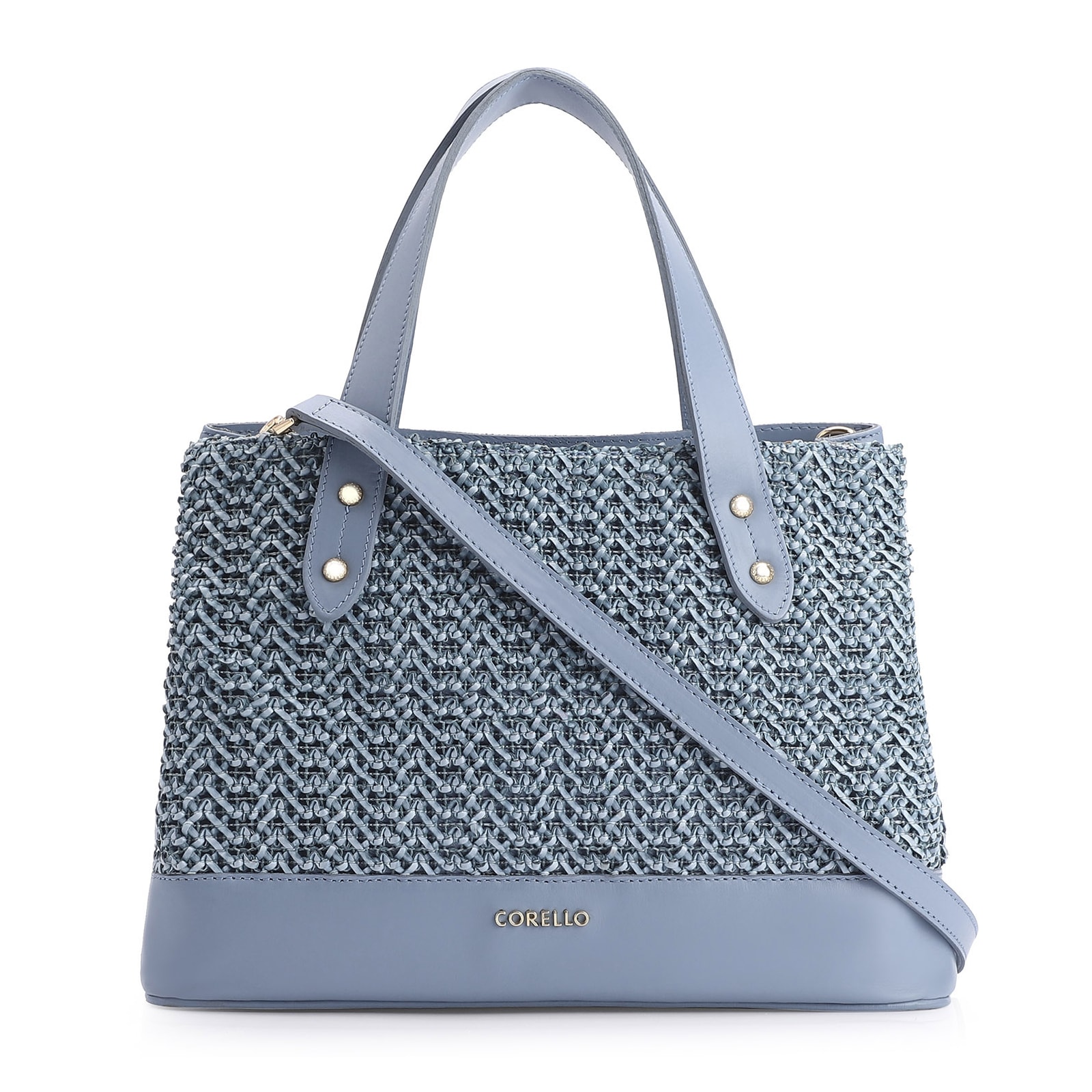 Bolsa Tote Crochet Couro Azul
