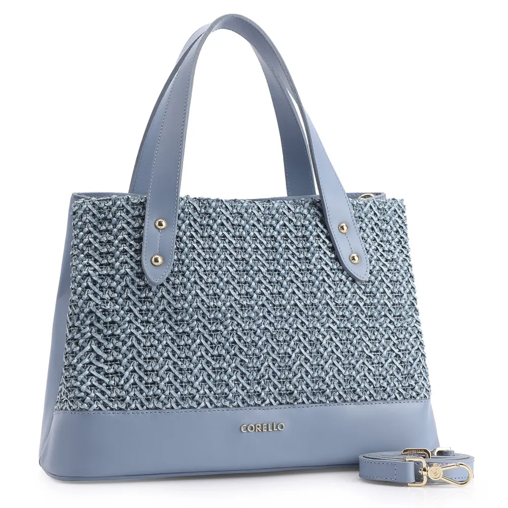 Bolsa Tote Crochet Couro Azul - imagem 2