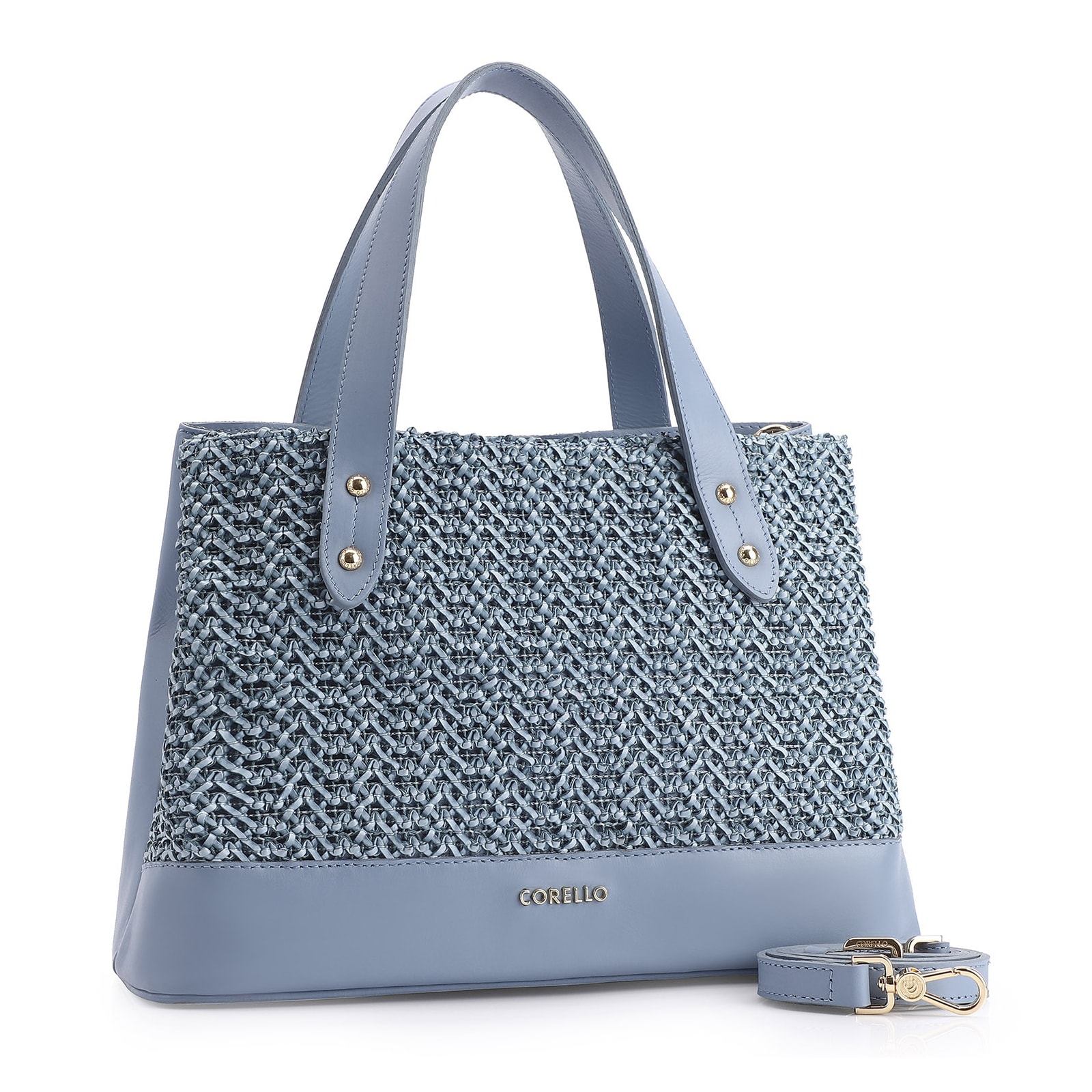 Bolsa Tote Crochet Couro Azul