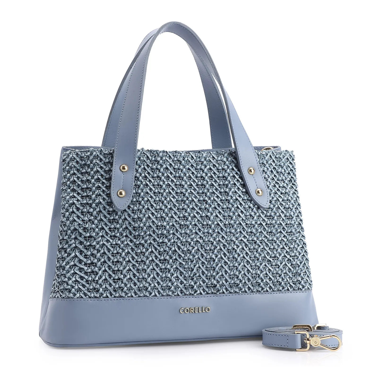 Bolsa Tote Crochet Couro Azul
