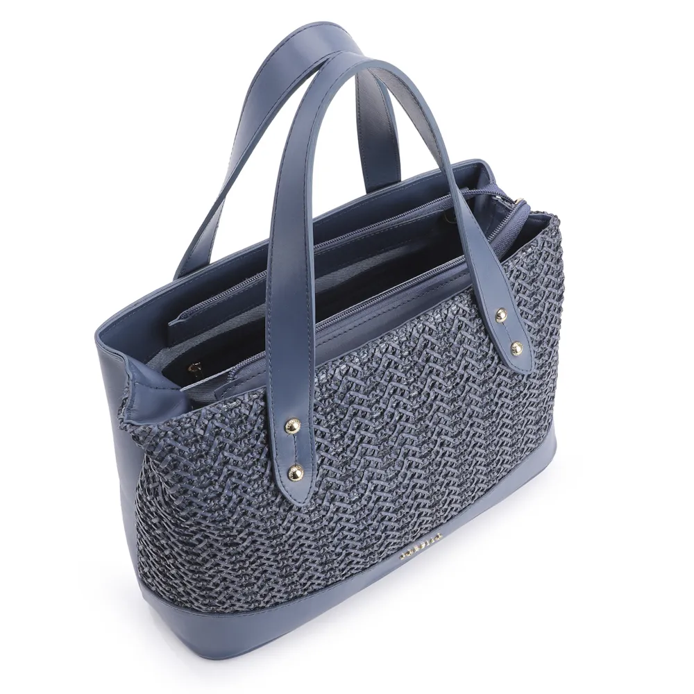 Bolsa Tote Crochet Couro Azul Escuro - imagem 4