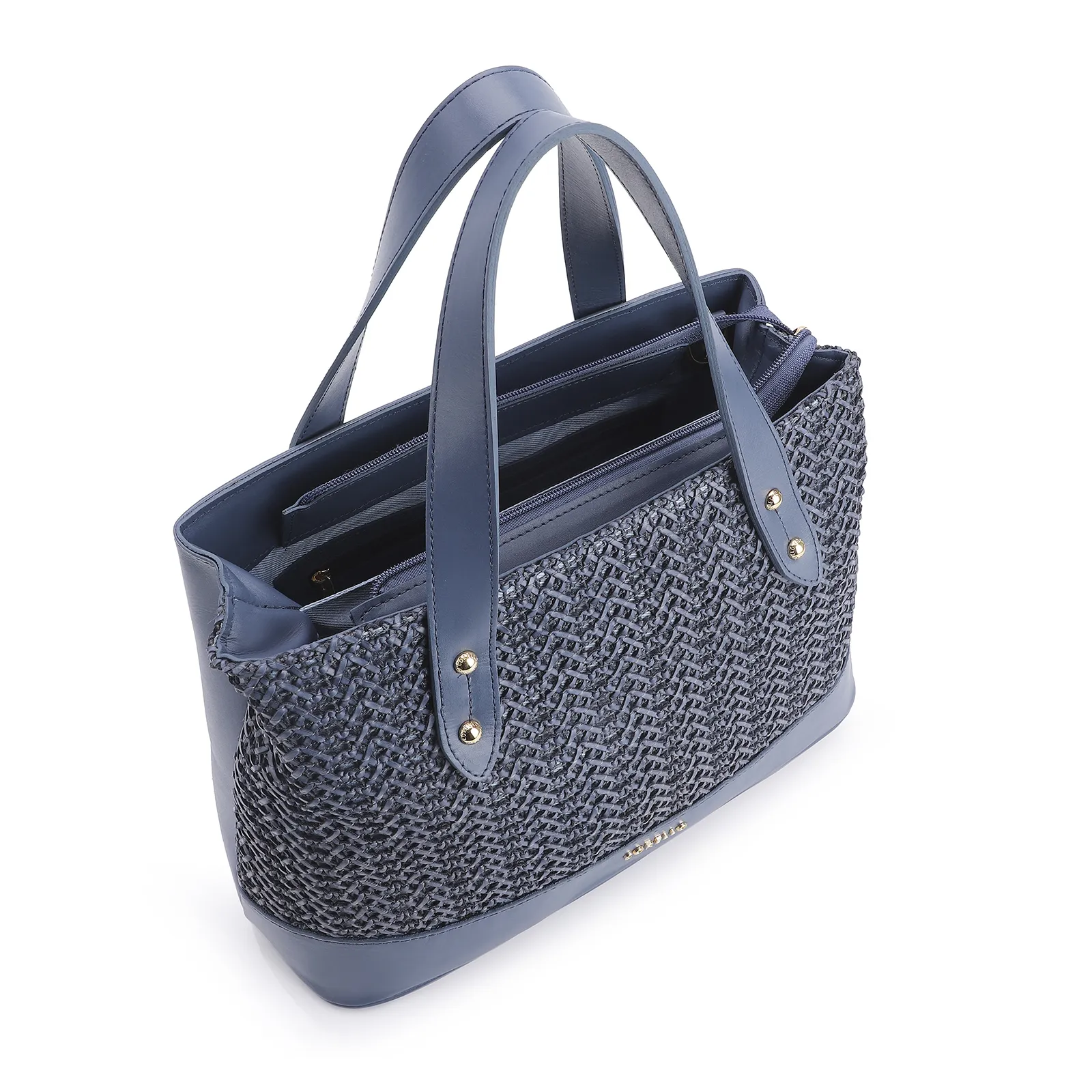 Bolsa Tote Crochet Couro Azul Escuro