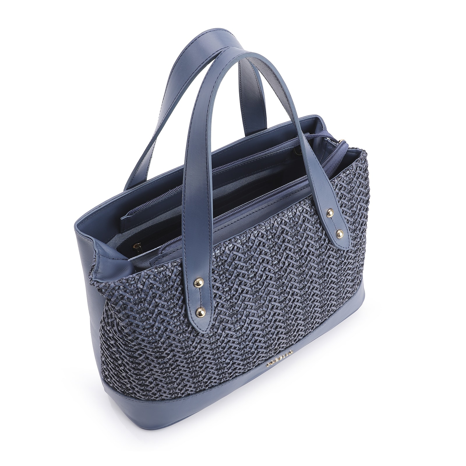 Bolsa Tote Crochet Couro Azul Escuro