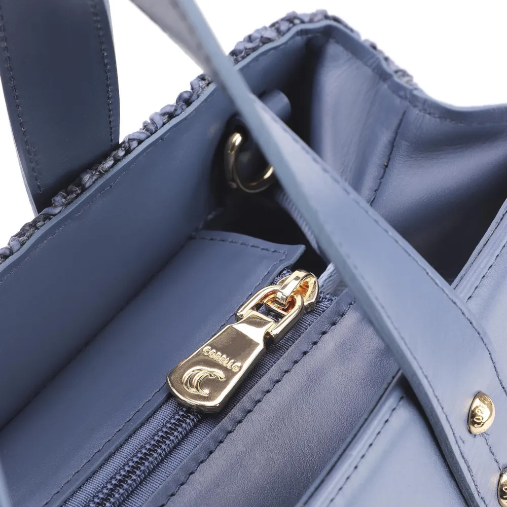 Bolsa Tote Crochet Couro Azul Escuro - imagem 5