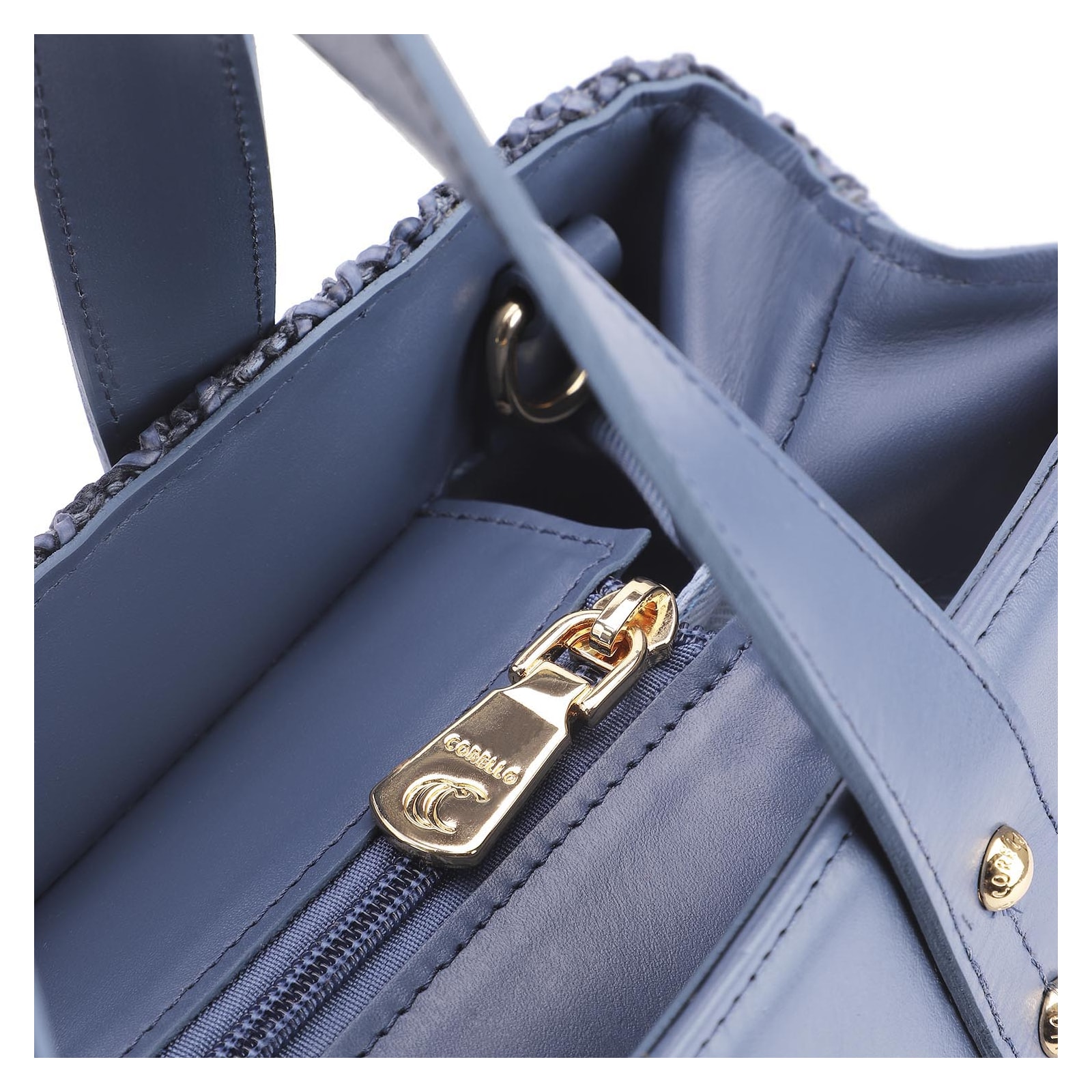 Bolsa Tote Crochet Couro Azul Escuro
