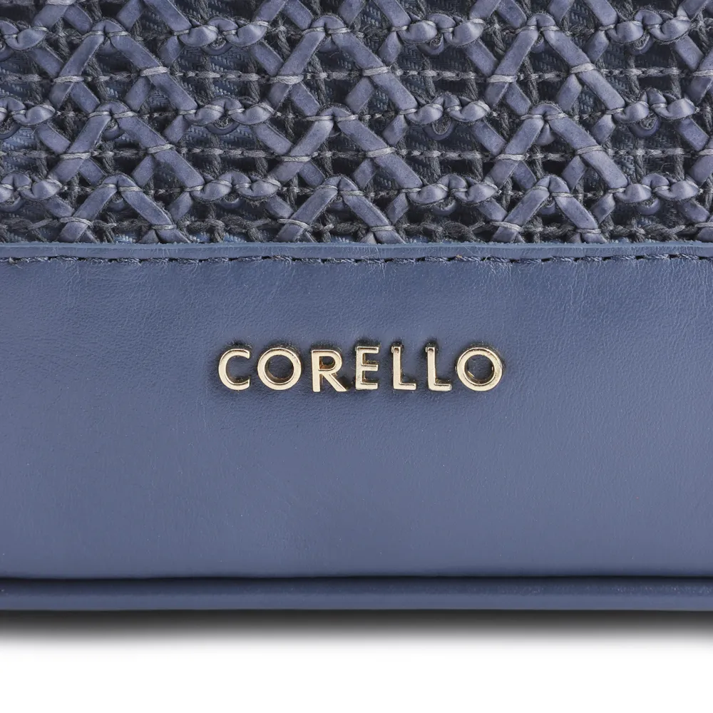 Bolsa Tote Crochet Couro Azul Escuro - imagem 6