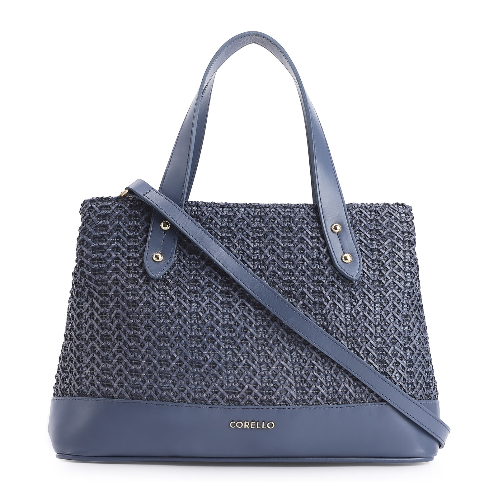 Bolsa Tote Crochet Couro Azul Escuro