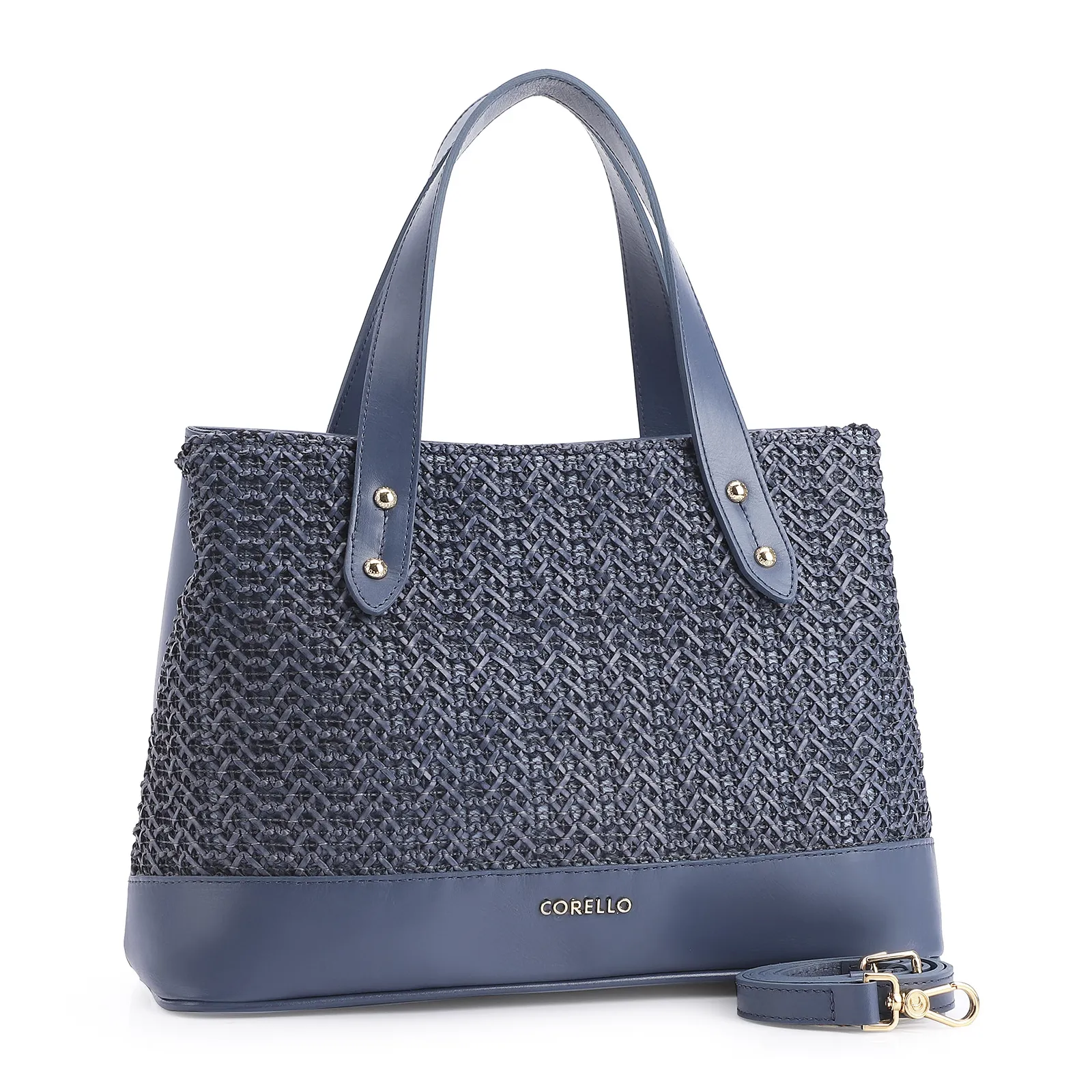 Bolsa Tote Crochet Couro Azul Escuro