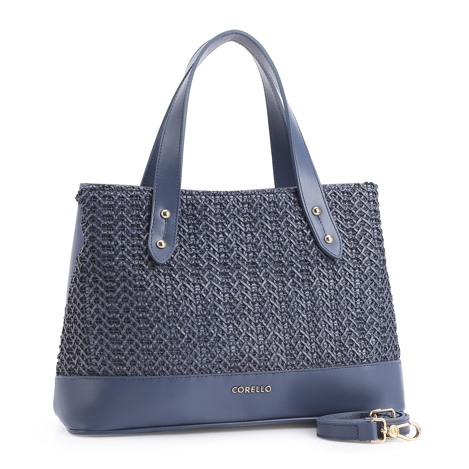 Bolsa Tote Crochet Couro Azul Escuro