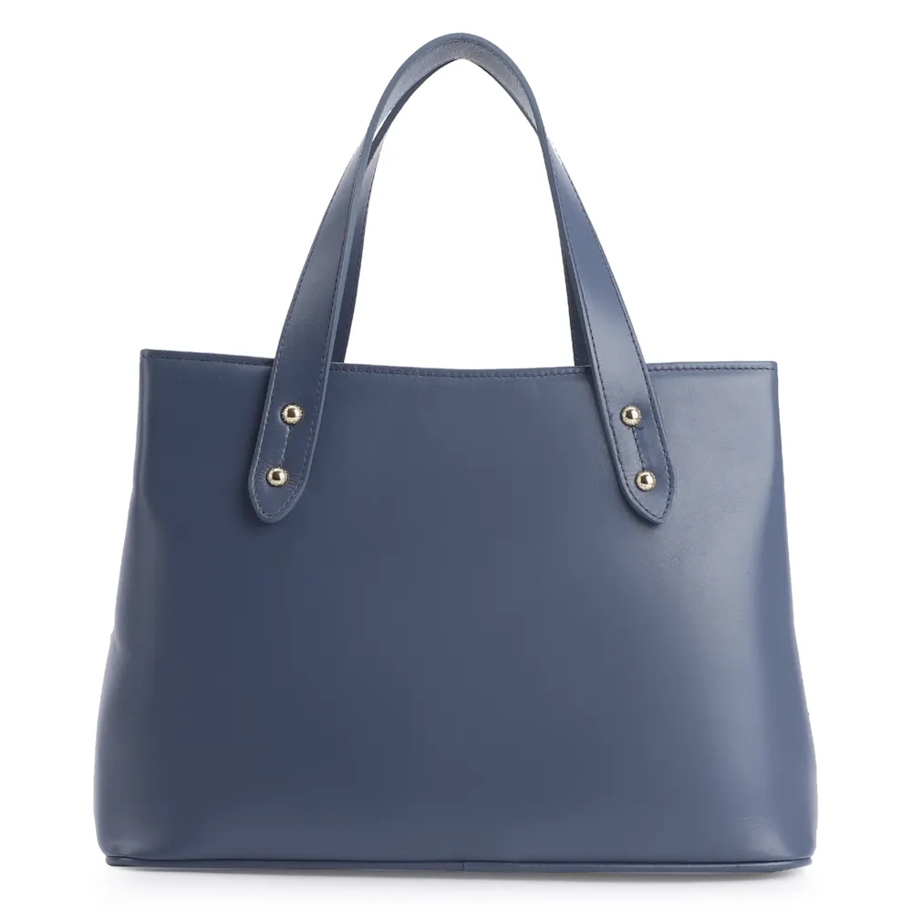 Bolsa Tote Crochet Couro Azul Escuro - imagem 3