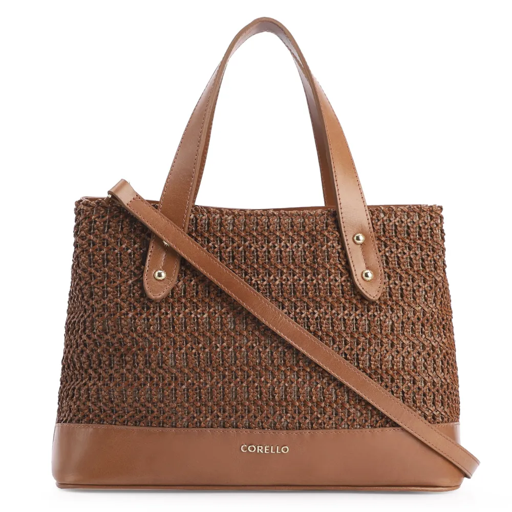 Bolsa Tote Crochet Couro Marrom