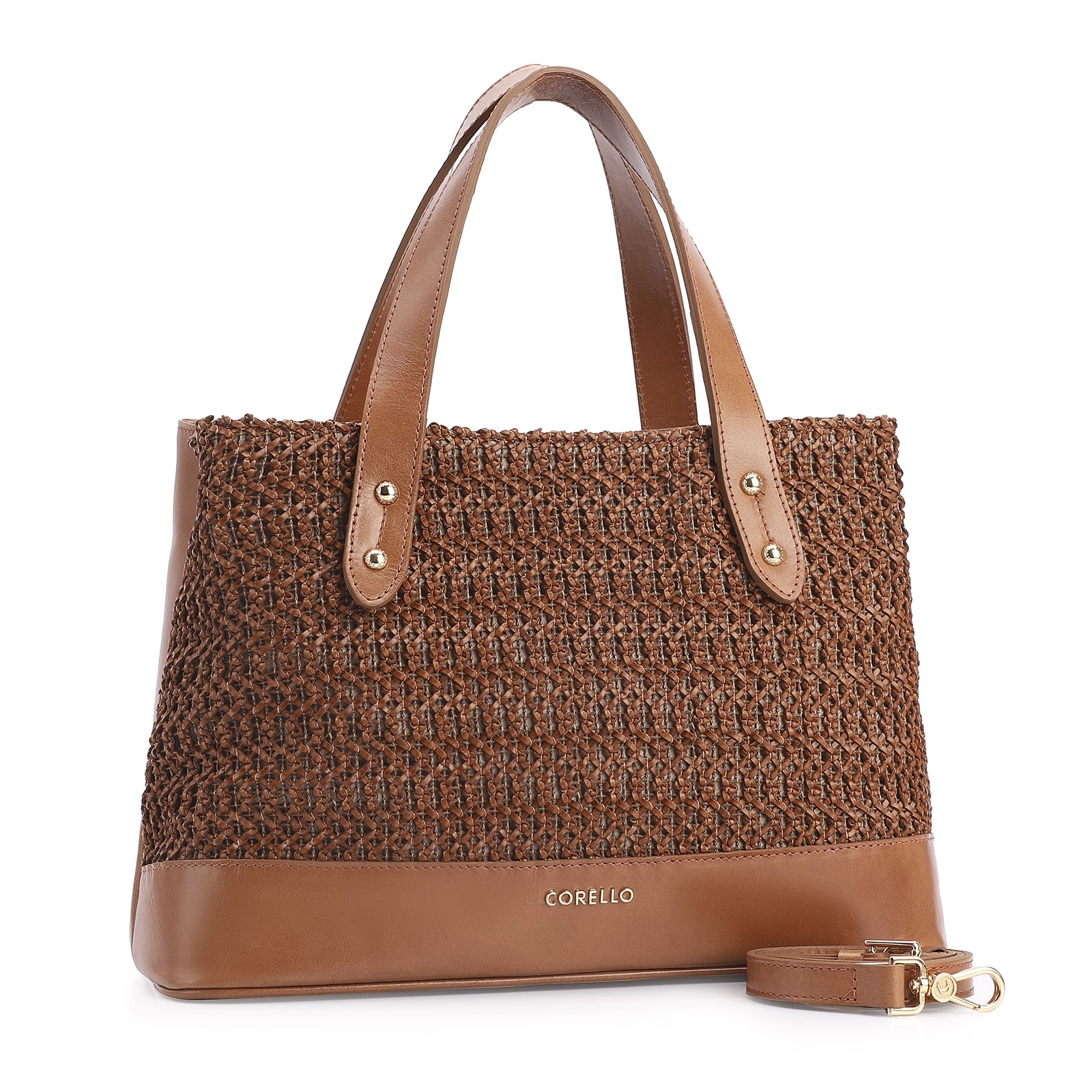 Bolsa Tote Crochet Couro Marrom