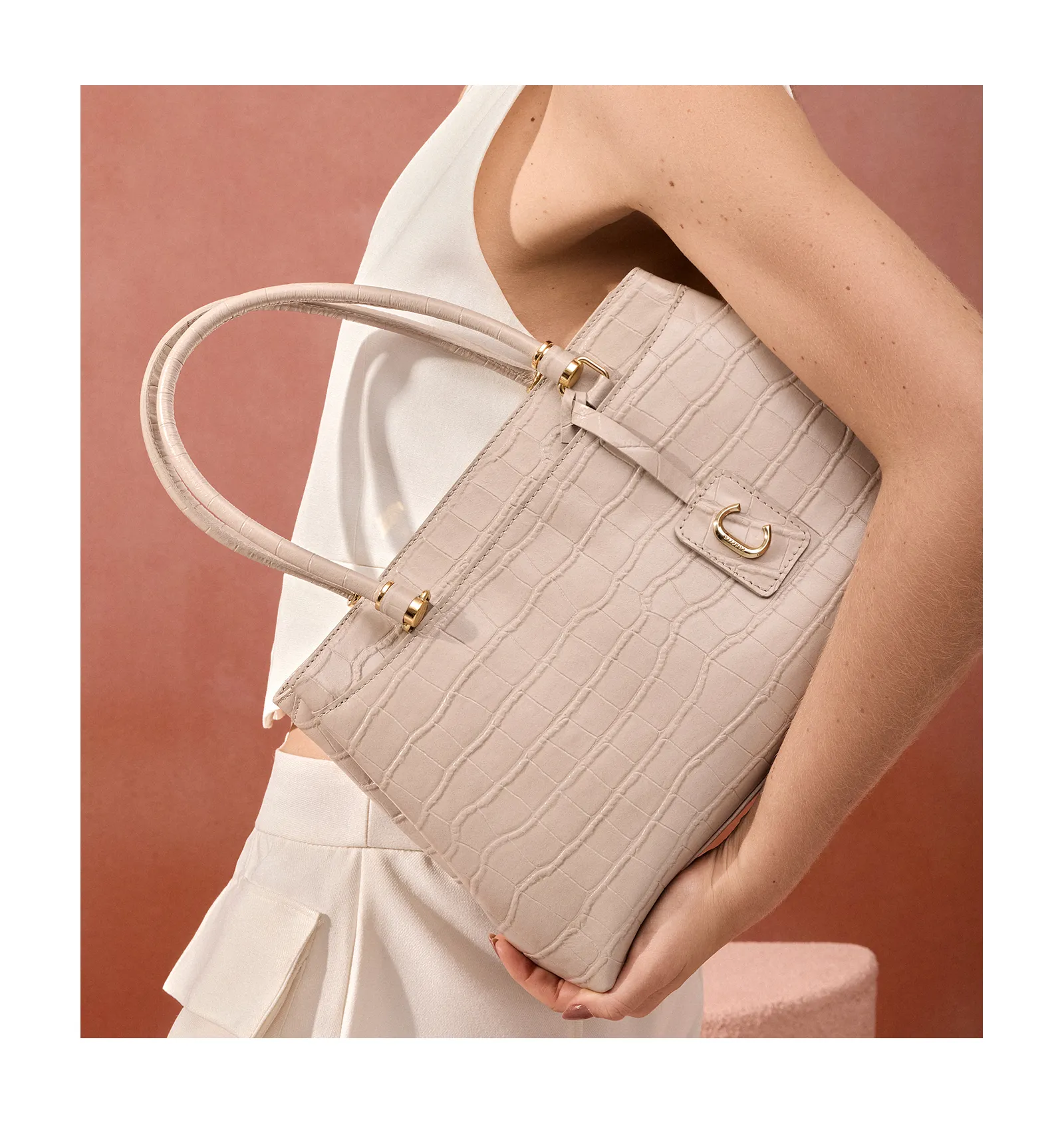 Bolsa Tote Croco Bege