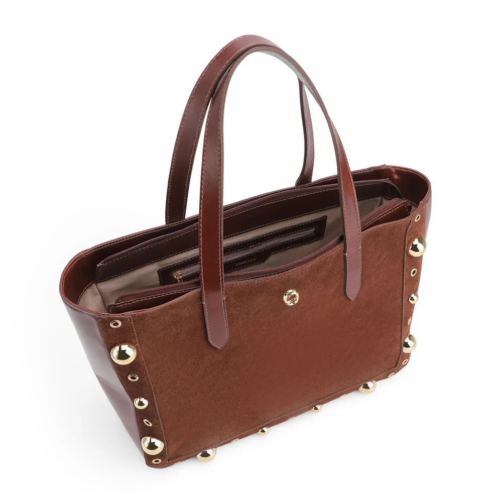 Bolsa Tote Esferas Couro Camurça/Couro Marrom Escuro - imagem 4