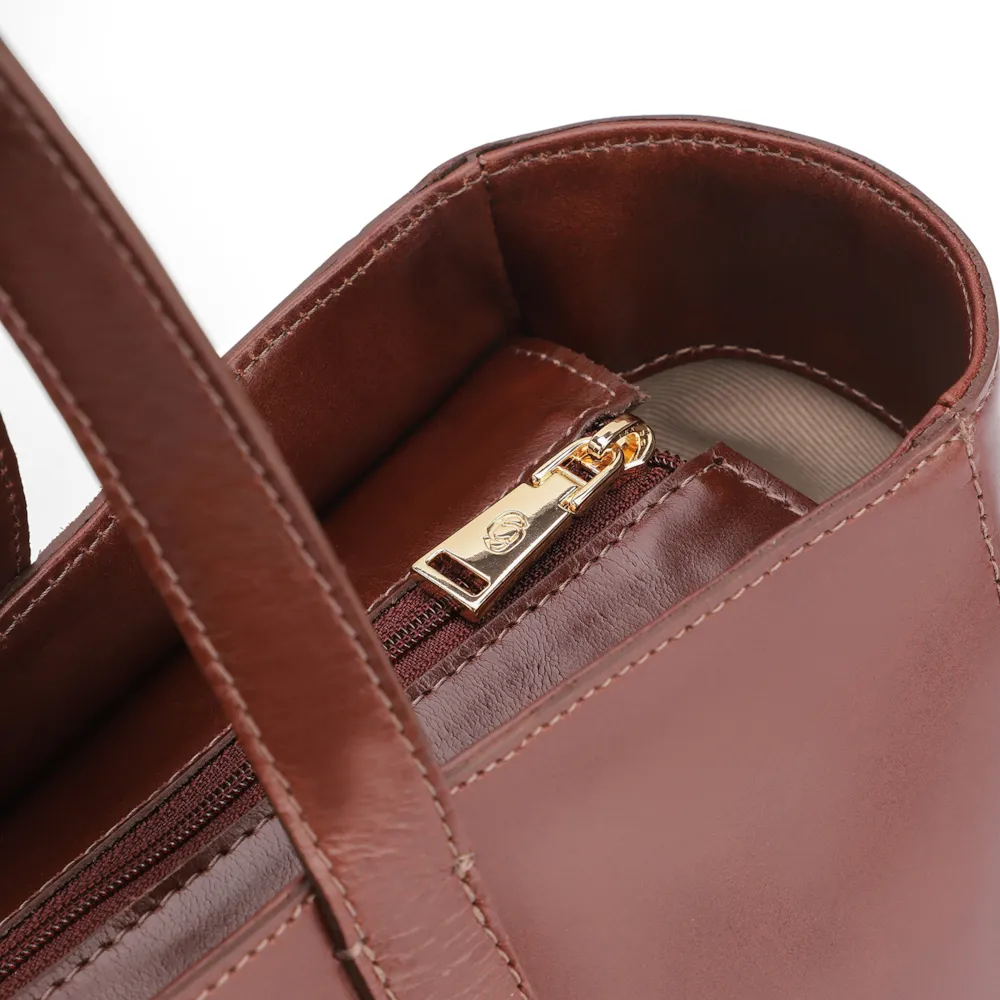Bolsa Tote Esferas Couro Camurça/Couro Marrom Escuro - imagem 5