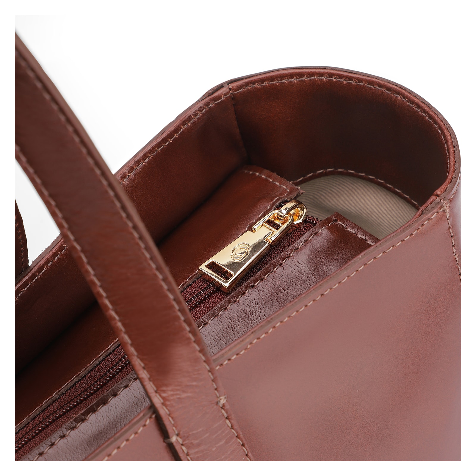 Bolsa Tote Esferas Couro Camurça/Couro Marrom Escuro