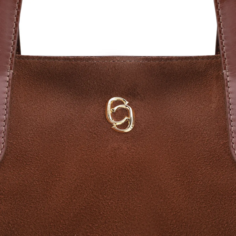 Bolsa Tote Esferas Couro Camurça/Couro Marrom Escuro - imagem 6