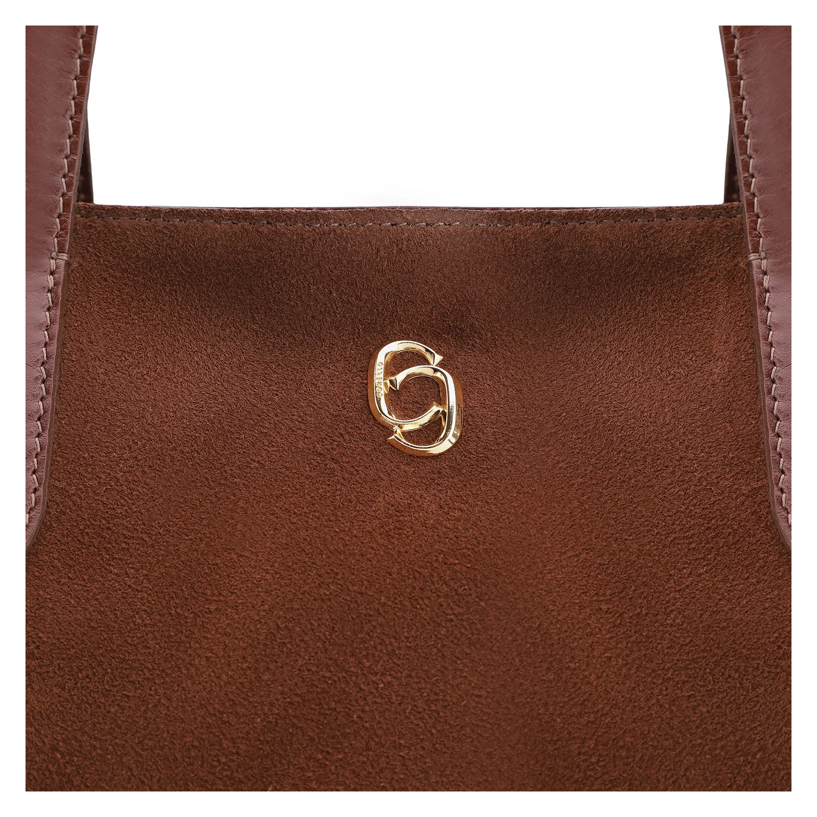 Bolsa Tote Esferas Couro Camurça/Couro Marrom Escuro