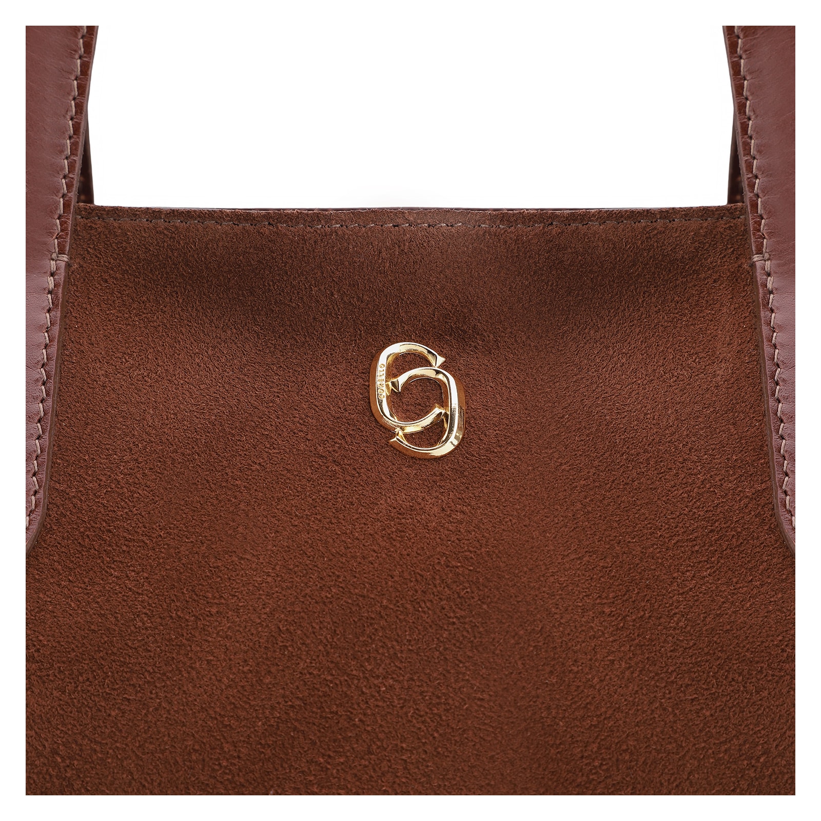 Bolsa Tote Esferas Couro Camurça/Couro Marrom Escuro