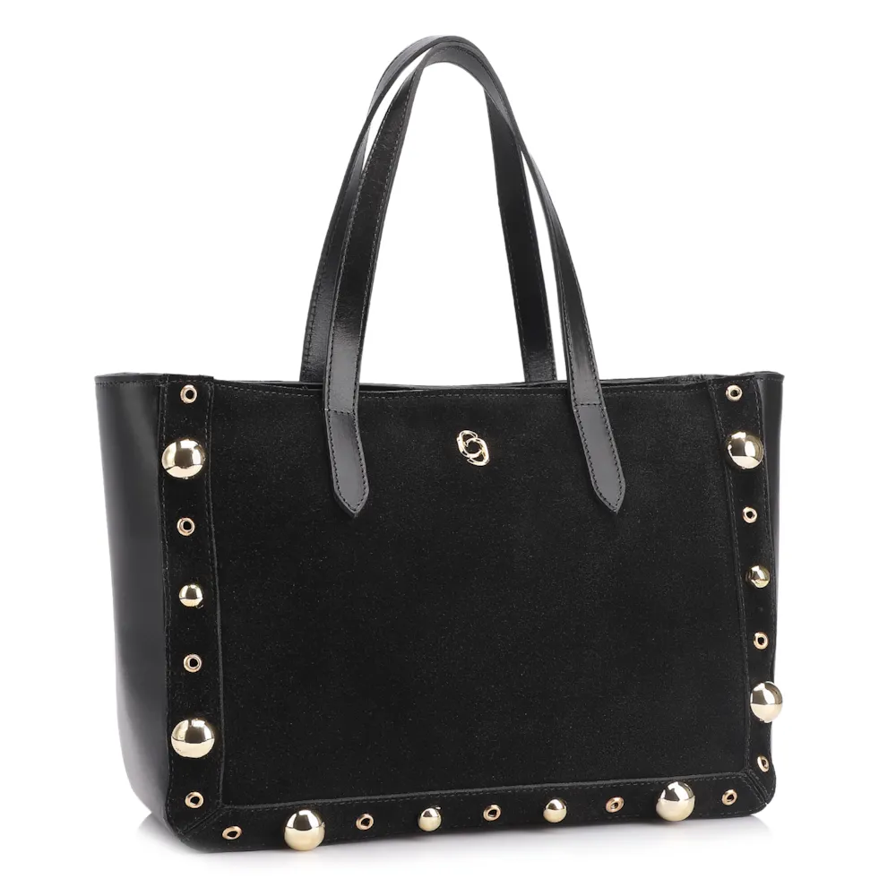 Bolsa Tote Esferas Couro Camurça/Couro Preto - imagem 3