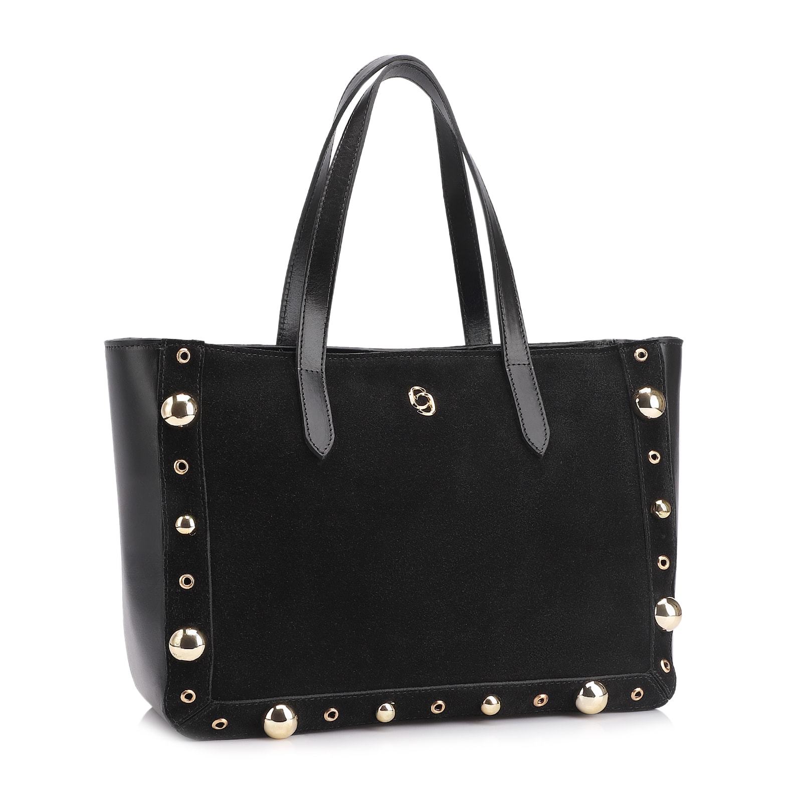Bolsa Tote Esferas Couro Camurça/Couro Preto