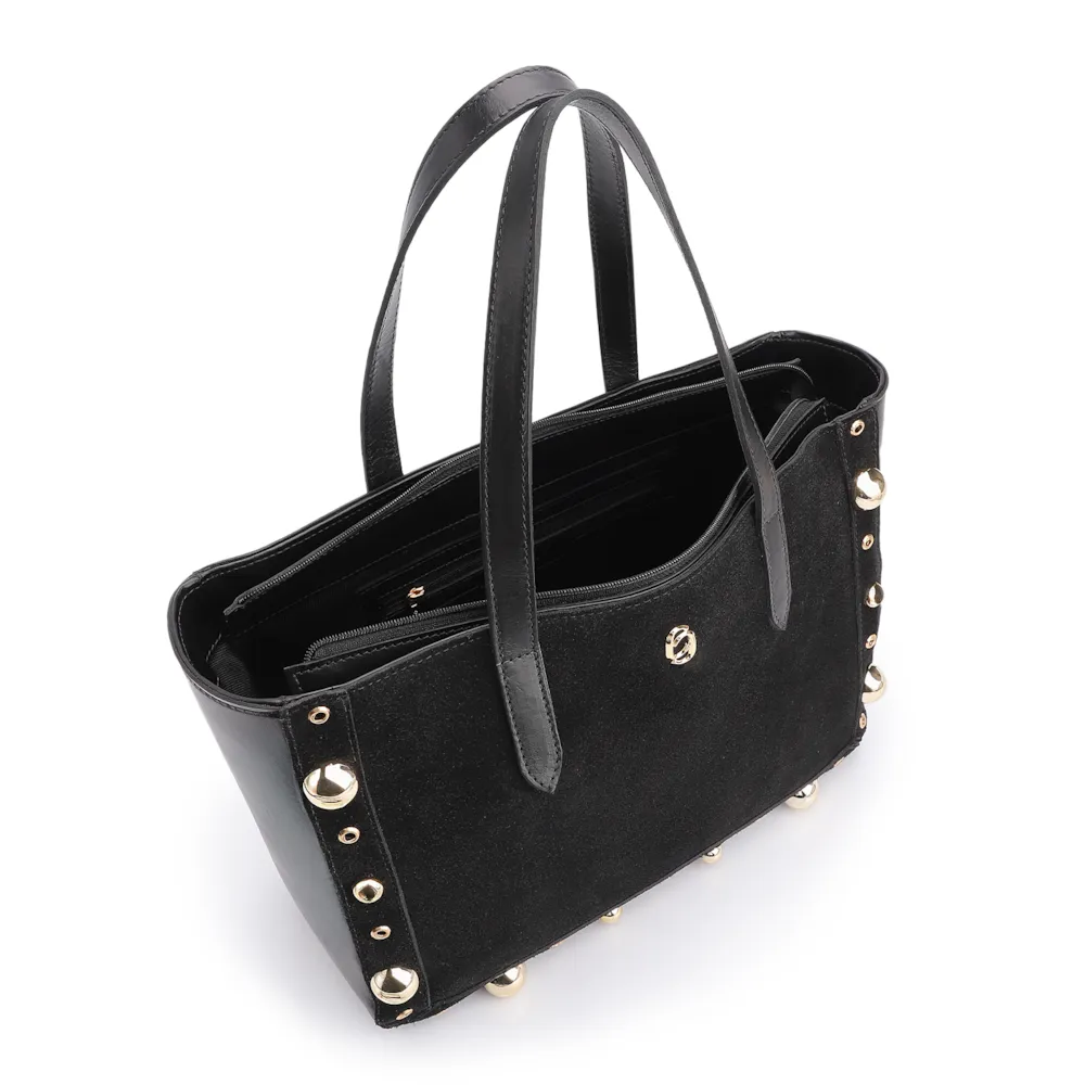 Bolsa Tote Esferas Couro Camurça/Couro Preto - imagem 5