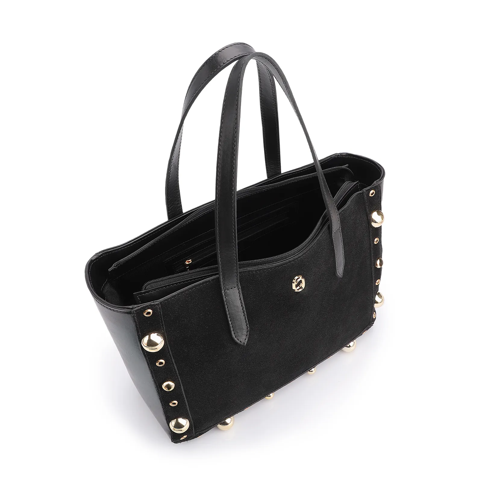 Bolsa Tote Esferas Couro Camurça/Couro Preto