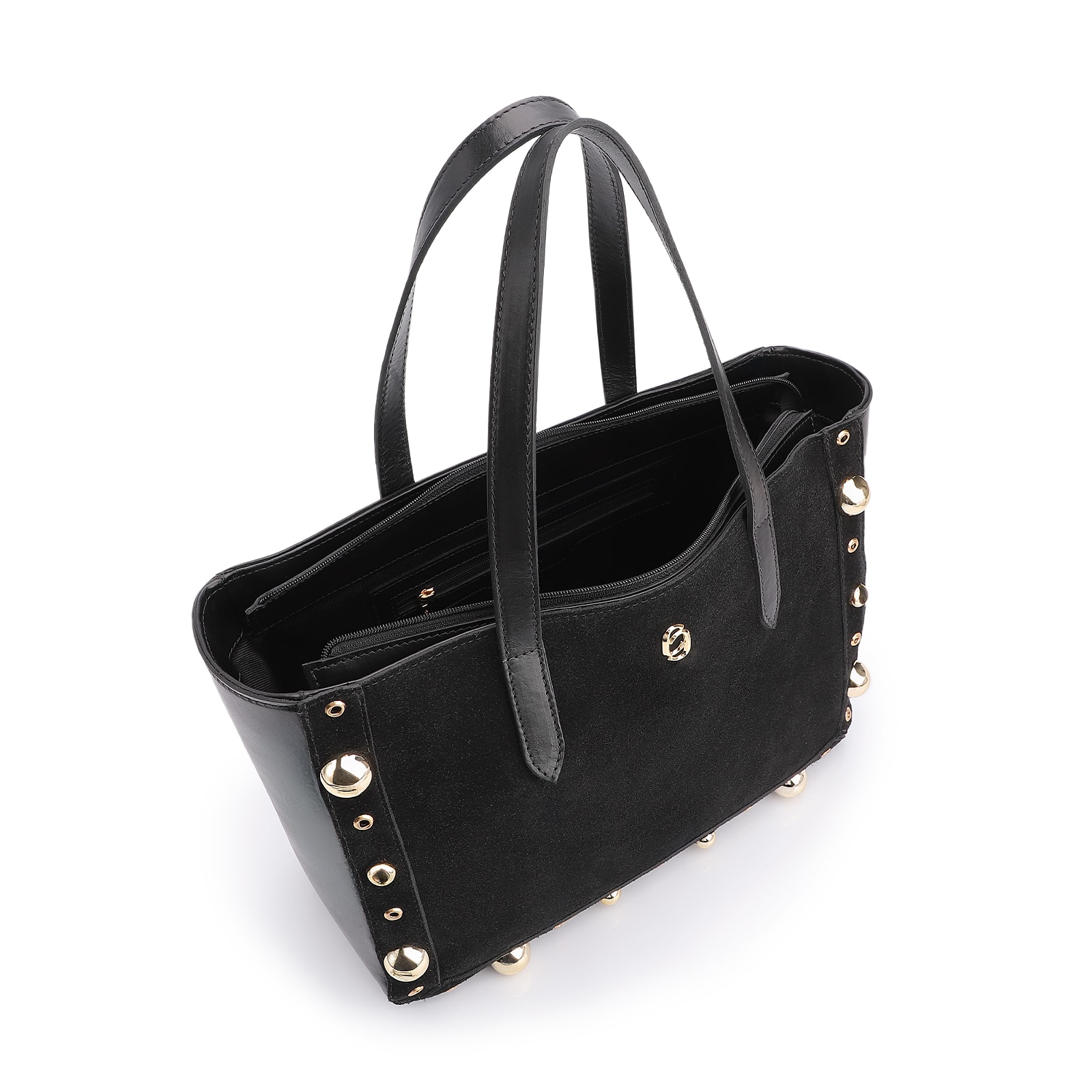 Bolsa Tote Esferas Couro Camurça/Couro Preto