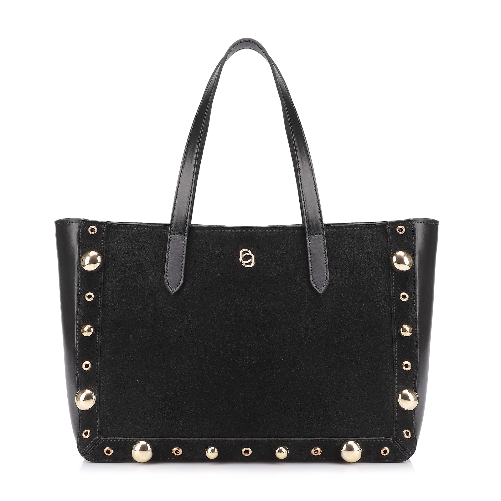 Bolsa Tote Esferas Couro Camurça/Couro Preto