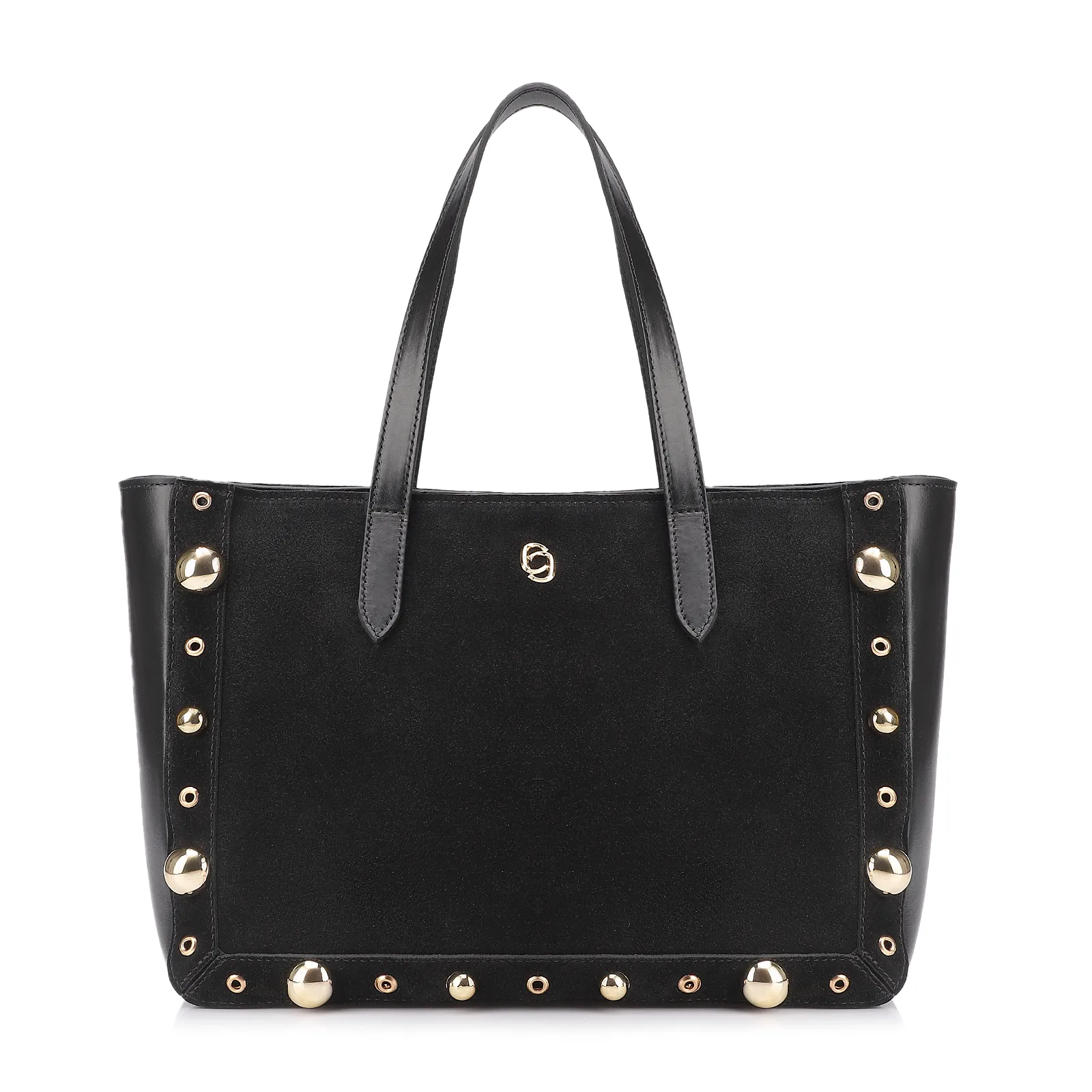 Bolsa Tote Esferas Couro Camurça/Couro Preto